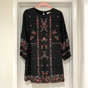 NWOT ZARA Girls Size 11-12 (Adult XS-S) Boho Dress - Black Hummingbird Floral